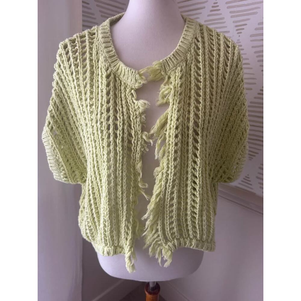 Aaron & Amber Women’s Medium Lime Green Chunky Knit Open Cardigan Layering Piece